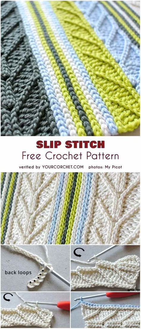 Slip Stitch Free Crochet Pattern #freecrochetpattern #crochetsolidstitch #crochetstitch Scarves Knitted, Mosaic Knitting, Slip Stitch Crochet, Crochet Stitches For Blankets, Crochet For Beginners Blanket, Stitch Crochet, Blanket Knitting Patterns, Tunisian Crochet, Crochet Stitches Patterns