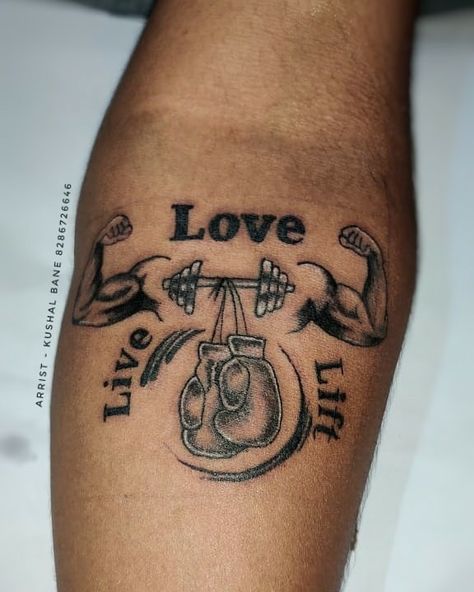 Boxing Tattoo Ideas For Men, Dumbell Tattoo, Gym Tattoo Ideas, Dumbbell Tattoo, Gym Tattoos, Bodybuilding Tattoo, Boxer Tattoo, Boxing Tattoos, Small Dope Tattoos