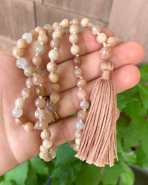 Excited to share this item from my #etsy shop: I am RISING, 108 Bead Moonstone + Sunstone Mala Necklace, 6mm Gemstone Beads, Traditionally made + Hand knotted with Intention, Vegan 108 Mala Beads, Photography 101, 108 Bead, Mala Necklace, Handcrafted Necklace, Mala Beads, Sand Color, Plexus Products, Beaded Necklaces