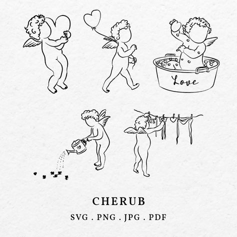 Cherub Illustration, Cherub Drawing, Drawing Whimsical, Love Icon, Symbols Of Love, God Of Love, Stylist Tattoos, Sleeves Ideas, Love Illustration