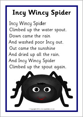 Incy Wincy Spider song sheet (SB10810) - SparkleBox                                                                                                                                                     More Spider Song, Incy Wincy Spider, Preschool Poems, Nursery Rhymes Poems, English Poems For Kids, Rhymes Lyrics, Nursery Rhymes Lyrics, English Rhymes, Nursery Rhymes Preschool