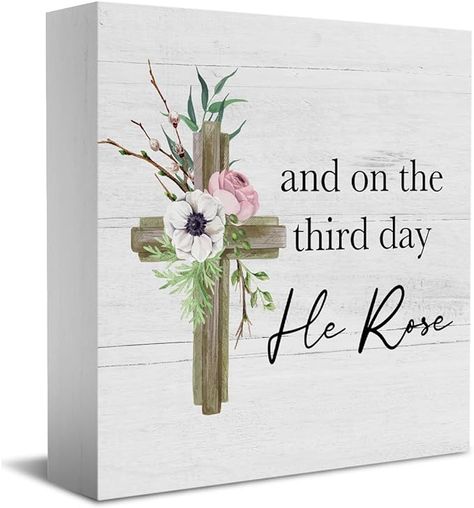 Amazon.com: Farmhouse Christian Wooden Box Sign Easter Sign Motivation Desk Decor Easter Decorations Rustic Religious Wood Block Plaque for Home Living Room Kitchen Countertop Tabletop Tiered Tray Spring Decor : Home & Kitchen Easter Sign, Kitchen Countertop, Wooden Box, Desk Decor, Tiered Tray, Easter Decorations, Room Kitchen, Spring Decor, Living Room Kitchen