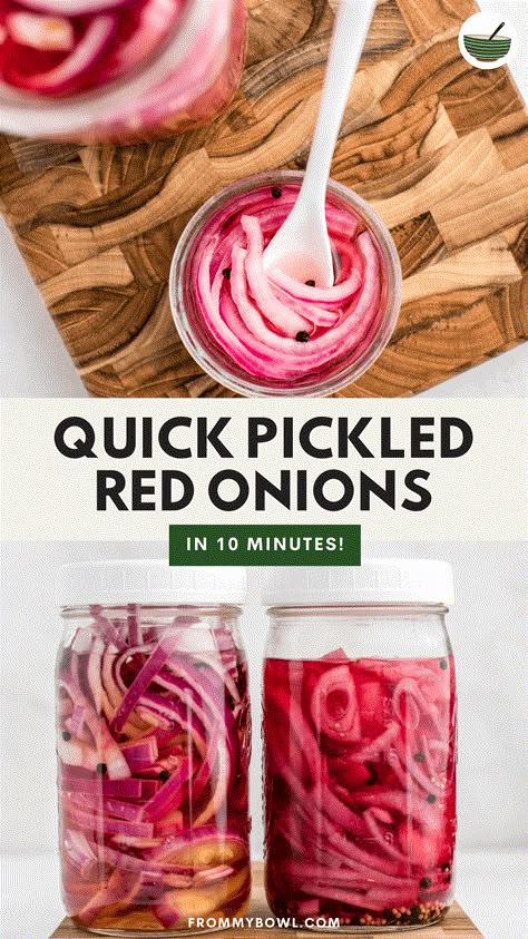 Learn how to make the best quick pickled red onions using basic ingredients in just 10 minutes for topping salads, toast, and more. Vegan, Gluten-Free, Oil-Free. Red Onion Recipes, Quick Pickled Red Onions, Pickled Foods, Best Pickles, Quick Pickled Onions, Quick Pickled, Pickled Radishes, Fennel Salad, Fall Garden Vegetables