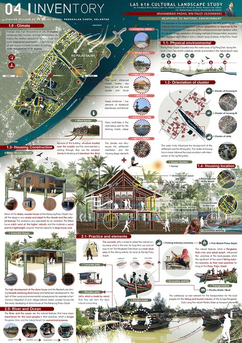 INVENTORY - CULTURAL STUDY AT KG PULAU GAJAH, KELANTAN :: Behance Landscape Presentation Board, Infographic Design Layout Landscape, Site Analysis Architecture Poster, Culture Presentation, Site Inventory, Architecture Sheets, Culture Landscape, Landscape Architecture Presentation, Concept Board Architecture