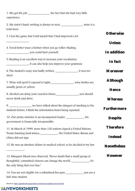 Linking words worksheet English Liveworksheet, Linking Verbs Worksheet, Conjunctions Worksheet, Connecting Words, Linking Verbs, Linking Words, Vocabulary Exercises, Esl Teaching Resources, English Exercises