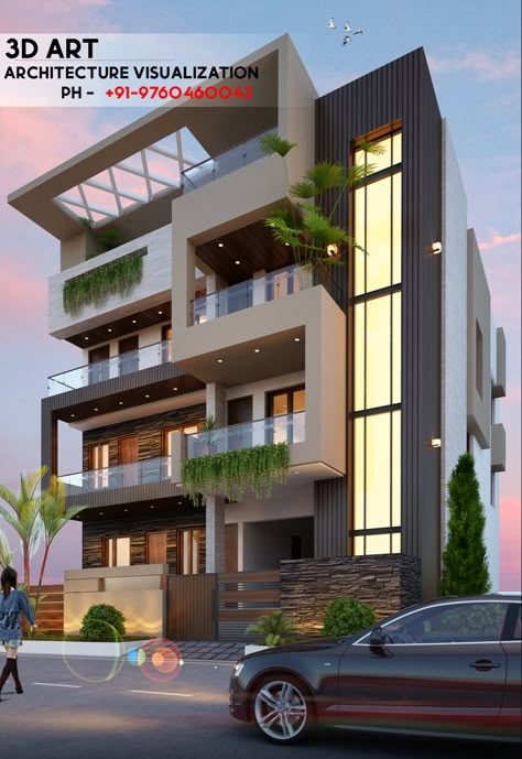 Double Height Front Elevation, Corner Elevation, Hotel Room Design Plan, Morden House, Small House Front Design, House Roof Design, Residential Building Design, Entrance Gates Design, Home Door Design