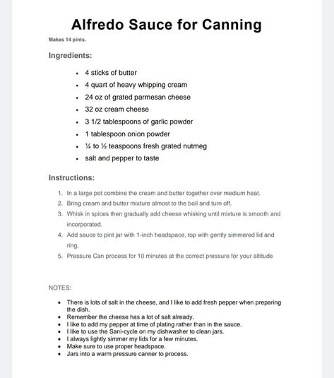 Canning Alfredo Sauce Recipe, Sauces For Canning, Canning Alfredo Sauce, Electric Pressure Canner Recipes, Canned Alfredo Sauce, Pressure Canner Recipes, Electric Pressure Canner, Canned Meals, Canning Garden