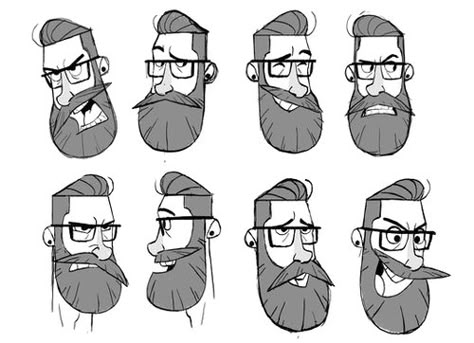 Face Animation, Face With Glasses, Beard Cartoon, Different Facial Expressions, Expression Sheet, Character Design Challenge, Drawing Cartoon Faces, Character Model, Female Character Concept