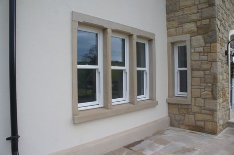 90% Donegal & 10% Omagh Sandstone with Sandstone Window & Door Surrounds - Coolestone Stone Importers Suppliers Masonry Tyrone Northern Ireland Stone Front House, Rendered Houses, Stone Exterior Houses, Self Build Houses, Bungalow Exterior, Outdoor Remodel, Stone Masonry, Georgian Homes, Exterior Stone