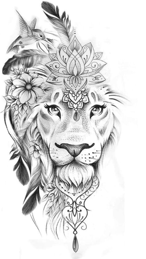 Lioness Tattoo, Hip Thigh Tattoos, Lion Head Tattoos, Lion Tattoo Design, Leo Tattoos, Hip Tattoos Women, Leg Tattoos Women, Shoulder Tattoos For Women, Mandala Tattoo Design