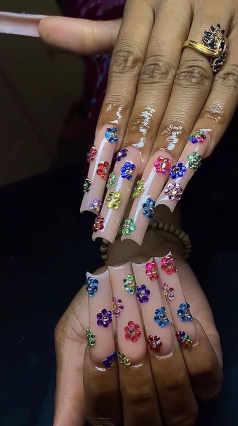 Full Bling Nails, Rainbow Diamond, Junk Nails, Nail Board, Fake Nails Designs, Acrylic Nail Set, Punk Nails, Colored Acrylic Nails, Glow Nails