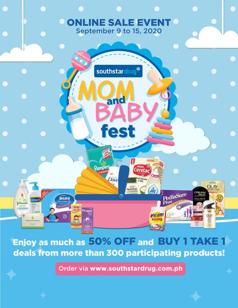 Southstar Drug – Mom and Baby Fest: As Much as 50% Off and Buy 1, Take 1 Deals Baby Poster Design, Kids Branding Design, Birthday Cake Write Name, Contest Poster, Baby Fair, Baby Ads, Baby Event, Instagram Template Design, Business Card Design Creative