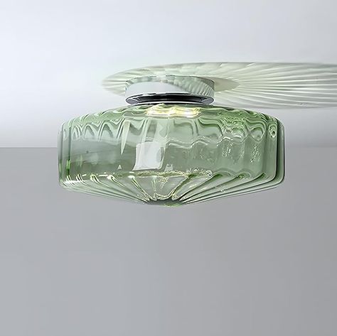 Bofea-Modern Green Ceiling Light Fixture Vintage Glass Flush Mount Ceiling Light Farmhouse Semi Flush Mount Ceiling Light Fixtures with Drum Glass Shade for Hallway, Bedroom,Foyer and Bathroom. - Amazon.com Green Flush Mount Light, Glass Flush Mount Ceiling Light, Bathroom Amazon, Green Ceiling, Bedroom Foyer, Hallway Bedroom, Glass Ceiling Lights, Ceiling Light Fixture, Modern Ceiling