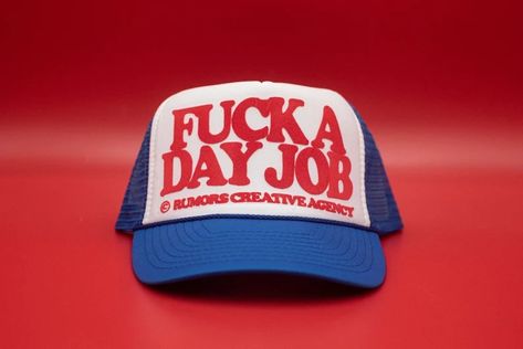 Fck a Day Job Trendy Trucker Hat, Adjustable Fit - Etsy Trucker Hat Vintage, Aesthetic Retro Outfit, Graphic Hats, Streetwear Hats, Workwear Vintage, Vintage Trucker Hats, Concept Clothing, Street Fashion Men Streetwear, Outfits With Hats