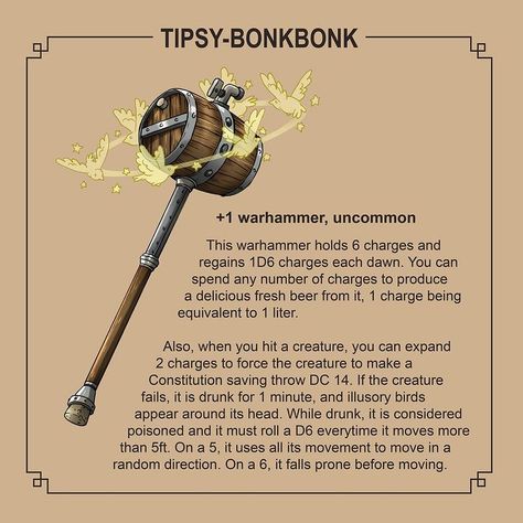 Luca Mosqa (@luca_mosqa) • Instagram photos and videos Dnd Warhammer Homebrew, Funny Magical Items Dnd, Dnd Hammer Homebrew, Dnd Warhammer Item, Silly Magic Items Dnd, Dnd Magic Whip, Funny Magic Items 5e, Dnd Home Brew Items, Uncommon Magic Items 5e