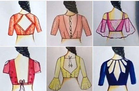 Blouse Designs Sketching, Blouse Illustration Sketch, Blouse Drawing, Blouse Necklines, Glamorous Dress, Ladies Tops Blouses, Net Blouses, Trendy Blouse, Fashion Vocabulary