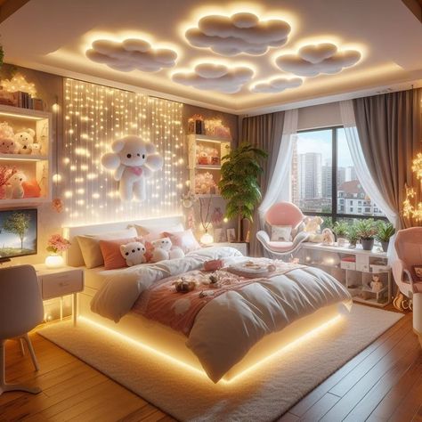 Kawaii Girls Room, Bedroom Ideas For Girls 10-12, Room Ideas For 2 Sisters, Kawaii Bedroom Ideas, Luxury Kids Bedroom, Fancy Bedroom, Decor Ideas For Living Room, Beautiful Bedroom Decor, Home Decor Cozy