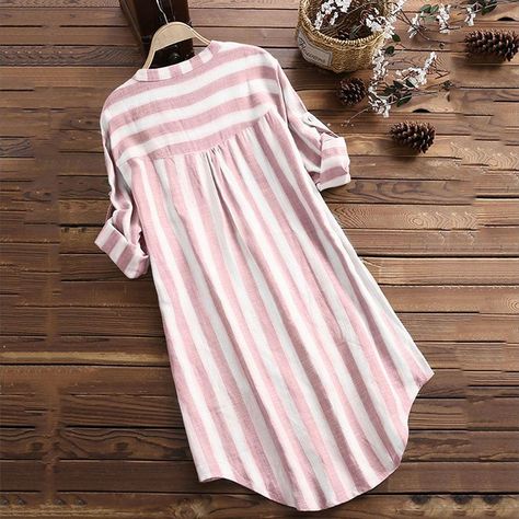 2021 New Women Tops Blouses Autumn Loose Button Long Sleeve Long Shirt Blouse stripe Plus Size Casual Top M-5XL Top Neckline, Laundry Guide, Spring Blouses, Shirt Tunic Top, Casual Long Sleeve Shirts, Striped Long Sleeve Shirt, Loose Blouse, Cardigan Fashion, Tunic Shirt