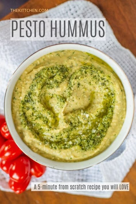 Basil Pesto Hummus, Simple Hummus Recipe, Spicy Dips, Simple Hummus, Hummus Healthy, The Best Hummus, Best Hummus Recipe, Pesto Hummus, Healthy Potato