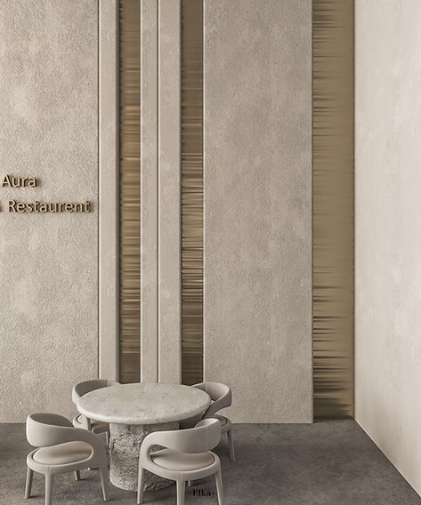 Aura Cafe, Wall Openings, Modern Wall Paneling, Stone Walls Interior, Feature Wall Design, Hotel Lobby Design, Lobby Wall, Stone Wall Design, Lobby Interior Design