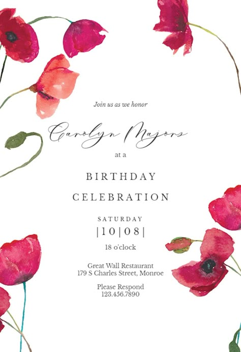 Red poppies - Birthday Invitation Template (Free) | Greetings Island Retirement Invitation Card, Farewell Invitation, Flower Birthday Invitations, Farewell Party Invitations, Retirement Invitations, Anniversary Invitation, Retirement Party Invitations, Greetings Island, Bridal Shower Invitations Templates