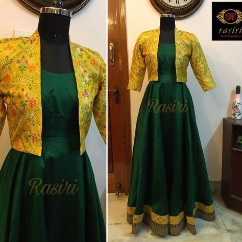 Varshini Sounderajan, Brocade Jacket, Designer Anarkali Dresses, Long Gown Design, Half Sarees, Lehnga Dress, Anarkali Dress Pattern, Long Kurti Designs, Long Gown Dress