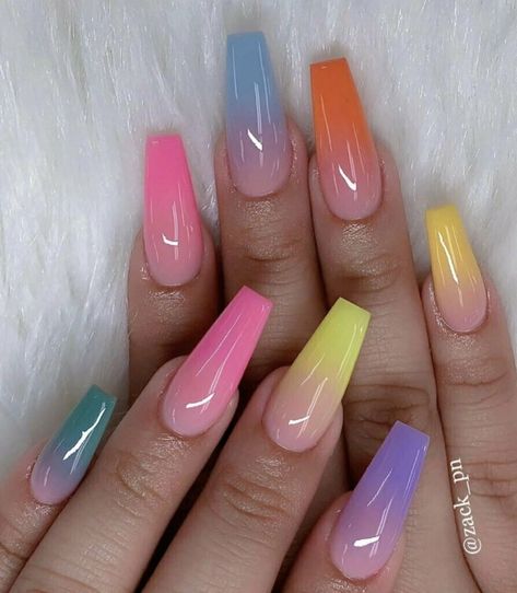 Ombre Acrylic Nails, Polygel Nails, Cute Acrylic Nail Designs, Ballerina Nails, Summer Acrylic Nails, Rainbow Nails, Coffin Nails Designs, Best Acrylic Nails, Nail Polishes