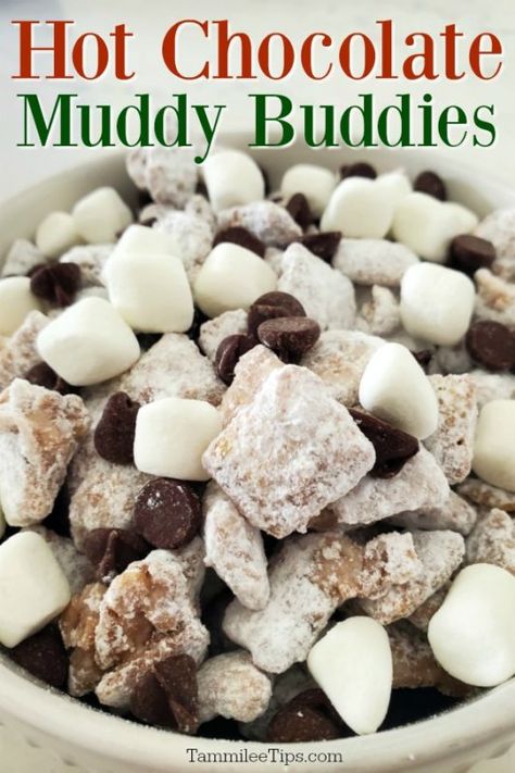 Chocolate Muddy Buddies, Easy Hot Chocolate, Puppy Chow Christmas, Puppy Chow Chex Mix Recipe, Chex Mix Puppy Chow, Chocolate Chex, Muddy Buddies Recipe, Puppy Chow Recipes, Chex Mix Recipes