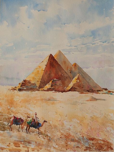 Ancient Egypt Aesthetic, Egyptian Drawings, Pyramids Egypt, Watercolor Architecture, Egypt Art, Art Painting Gallery, Greek Art, Egyptian Art, Watercolor Artwork