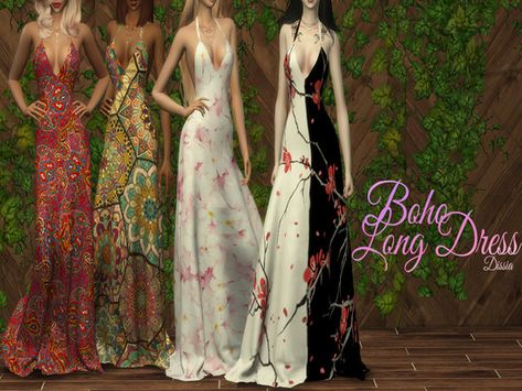 Hippy Sims 4 Cc, Sims 4 Boho Cc Clothes, Boho Formal Dress, Boho Formal, Cc Makeup, Tan Skin Blonde Hair, Elegant Long Dress, Bohemian Dresses Long, Sims 4 Dresses