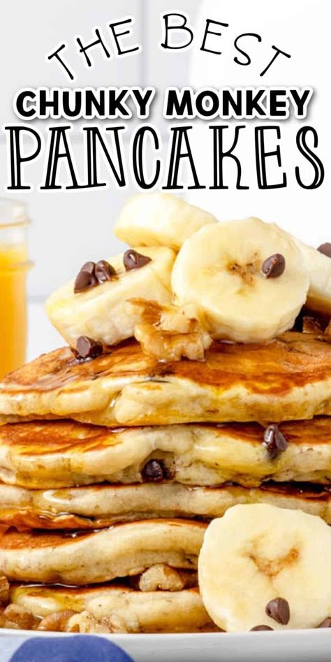 Fluffy Homemade Pancakes, Banana Walnut Pancakes, Banana Nut Pancakes, Chocolate Chip Pancakes Recipe, Homemade Pancakes Fluffy, Banana Chocolate Chip Pancakes, Banana Oat Pancakes, Homemade Pancake Recipe, Banana Dessert Recipes