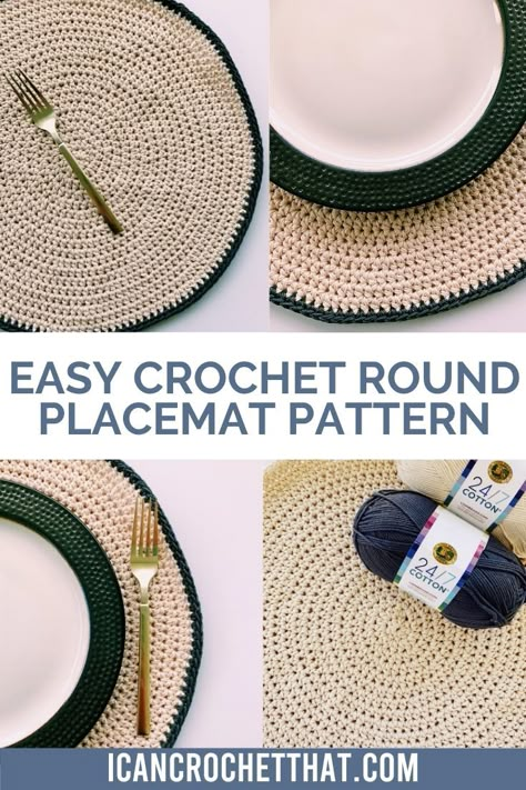 This easy crochet placemat pattern is made with 100% cotton yarn and works up super quickly. It's the perfect modern touch to your tablescape! Visit I Can Crochet That.com to grab your free pattern. This pattern uses cotton yarn and will look beautiful on your dining room or outdoor table. Crochet Placemat Pattern, Tablecloth Patterns, Modern Haken, Placemat Patterns, Spiral Crochet, Crochet Placemat, Crochet Placemat Patterns, Home Decor Patterns, Crochet Placemats