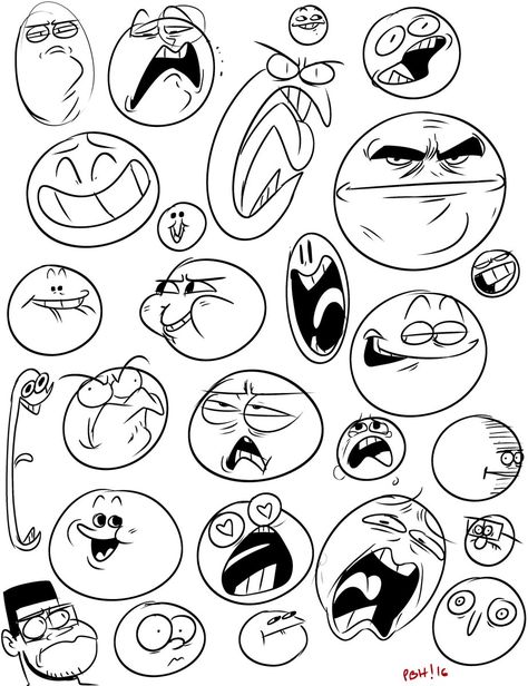 Screaming Cartoon Face, Reaction Face Drawing, Funny Facial Expressions Drawing, Funny Cartoon Expressions, Funny Expressions Drawing, Cartoon Laughing Face, Cartoon Expressions Faces, Confused Character, Character Cartoon Design