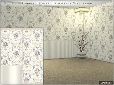 Marinoco's Purple Flower Ornaments Wallpaper Floor Flowers, Ornaments Wallpaper, Sims Building, Flower Ornaments, Purple Wallpaper, The Sims Resource, Sims Resource, Purple Flower, Sims Cc