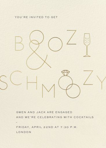 Customize 'Boozy and Schmoozy - Engagement' Engagement Party Invitation online and send via email, text message, or a shareable link. Instantly track deliveries and opens, and message recipients. Engagement Cocktail Party, Cocktail Party Invitations, Winter Engagement Party, Engagement Party Themes, Modern Classic Wedding Invitations, Cocktail Party Invitation, Belated Birthday Card, Kids Birthday Themes, July Wedding