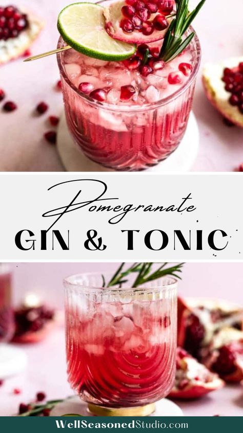 pomegranate gin and tonic Boozy Cocktails, Simple Party Food, Pomegranate Gin, Gin Tonic Cocktail, Pomegranate Cocktails, Christmas Gin, Fantastic Recipes, Tonic Recipe, Gin Cocktail Recipes