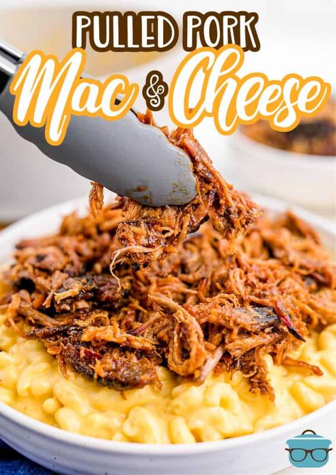 Tongs adding pulled pork on top of Pulled Pork Macaroni and Cheese. Pulled Pork Mac And Cheese, Pork Mac And Cheese, The Country Cook Recipes, Pig Meat, Best Pork Recipes, Pulled Pork Leftovers, Crockpot Pulled Pork, Smoked Pulled Pork, Southern Comfort Food