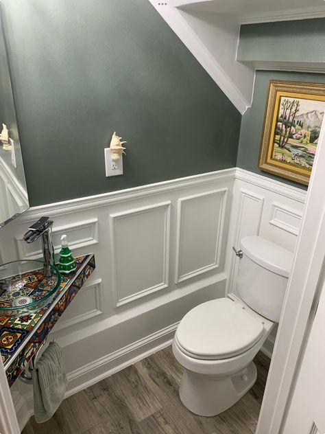 Toilet Under Stairs, Under Staircase Ideas, Under Stairs Toilet, Room Addition Ideas, Small Powder Bathroom Ideas, Staircase Wallpaper, Townhouse Bathroom, Understairs Toilet, Powder Bathroom Ideas