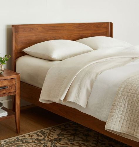 Beds | Rejuvenation Primary Bedroom Ideas Wooden Bed, Dark Wood Bedframe, Wood Bed Frame Bedroom Ideas, Dark Wood Headboard Bedroom, Thuma Bed, Midcentury Bed, Sturdy Bed Frame, Mid Century Bed Frame, Scandinavian Bed