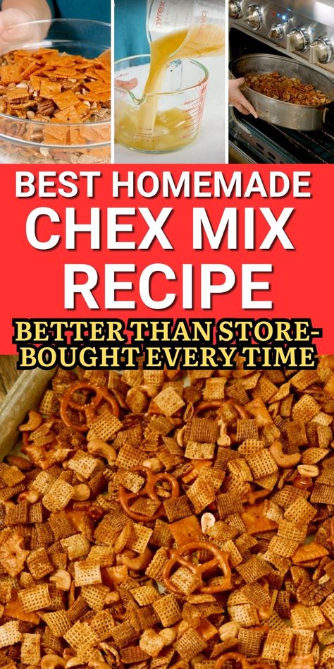 Original Chex Mix Recipe: Better Than Store-Bought Every Time Chex Mix In Oven, How To Make Chex Mix Recipes, Homemade Christmas Chex Mix Recipe, Chex Mix Oven Recipe, Chex Mix Baked In Oven, Chex Mix Recipes With Worcestershire, Cashew Chex Mix Recipes, Oven Chex Mix Recipes, Chex Mix With Cheese Its