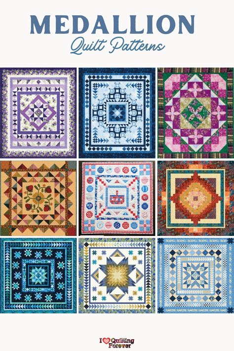 Top 10 Free Medallion Quilt Patterns (+10 Bonus Patterns For Sale) Medallion Quilts, Quilting Designs Patterns, Quilt Block Patterns Free, Medallion Quilt, Free Motion Quilt Designs, Scrap Quilt Patterns, Quilt Border, Beginner Quilt Patterns, Quilting For Beginners