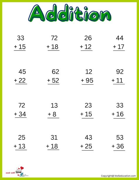 Printable Additions 2nd Grade Worksheet | FREE Download Addition For Grade 2 Activities, Properties Of Addition Worksheets, Grade 2 Activities, Math Worksheets 2nd Grade, Reasoning Activities, Coloring Worksheets For Kindergarten, Subtraction Kindergarten, Math Addition Worksheets, Coloring Worksheets