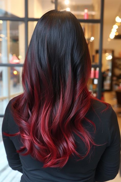 Brown Hair Red Tips, Halo Hair Color, Red Halo Hair, Red Hair Fade, Red Hair Streaks, Red Hair Tips, Faded Hair Color, Ombre Hair Color Ideas, Deep Red Hair