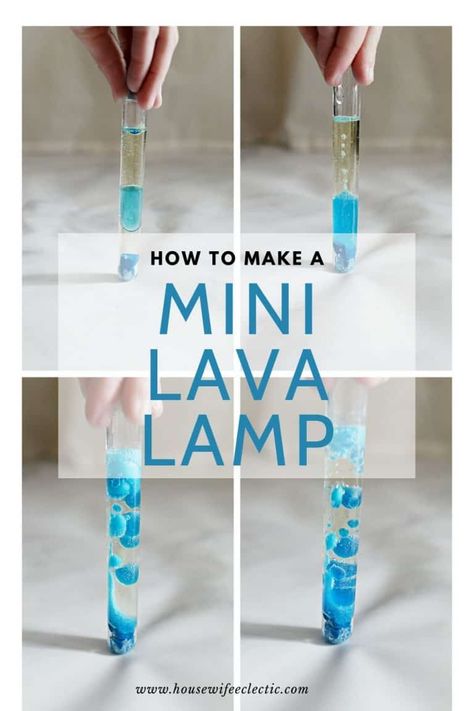 Eclectiful: Looking for a fun, easy science lesson to do at home? Look no further, with this post you will learn how to make a mini lava lamp as well as some of the science behind it. This experiment uses basic supplies that you should be able to find at home or a local store. If you don’t have a test tube, you could always use another jar with a lid. So grab the supplies from your kitchen (and bathroom) and start your fun lesson about density! Mini Lava Lamp, Lava Lamp For Kids, Test Tube Crafts, Diy Lava Lamp, Lava Lamp Experiment, Make A Lava Lamp, At Home Science Experiments, Science Birthday, Science Club