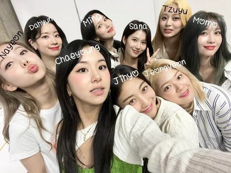 Twice Group Photo With Names, Twice Group Photo, Group Selfie, Twice Group, Group Pictures, Group Photo, Group Photos, Name Tags, Kpop Groups