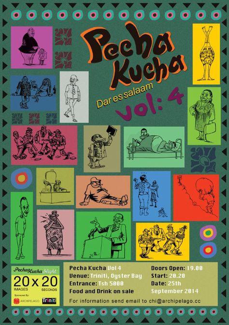 Pecha Kucha Vol 4 done by Tino Tairo (drawing and graphic design) Pecha Kucha, Oyster Bay, Graphic Design, Drawings, Design