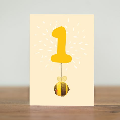 The perfect card for a first birthday! Let's hear it for all the 1 year olds, with this busy bee carrying a yellow balloon. This design is from the new 'Party Animals' age range of cards, from children's picture book illustrator, The Grey Earl. The envelope this card is supplied with is made of recycled paper and the clear protective film is fully biodegradable and compostable. Card size - A6 when folded, provided with yellow envelope and protective sleeve. Made in the UK BUY ANY 3 cards and get Bee Birthday Cards, Company Anniversary, Bee Birthday Party, Old Birthday Cards, Illustration Funny, First Birthday Cards, One Year Birthday, Homemade Birthday Cards, 1st Birthday Cards