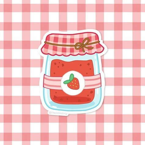 Jam Core Aesthetic, Strawberry Jam Drawing, Strawberry Sticker Aesthetic, Strawberry Illustration Cute, Strawberry Cute Art, Strawberry Core Aesthetic, Strawberry Art Aesthetic, Cottage Core Stickers, Jam Drawing