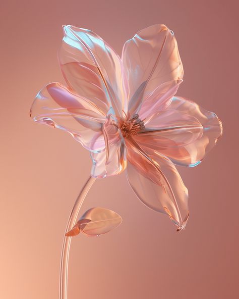 A clear, realistic, and surreal 3D flower with a gradient solid background. Surreal Flowers, Rosé Phone, Inspirational Digital Art, Water Art, Solid Background, Winter Flowers, Nature Plants, 3d Flowers, Glass Flowers