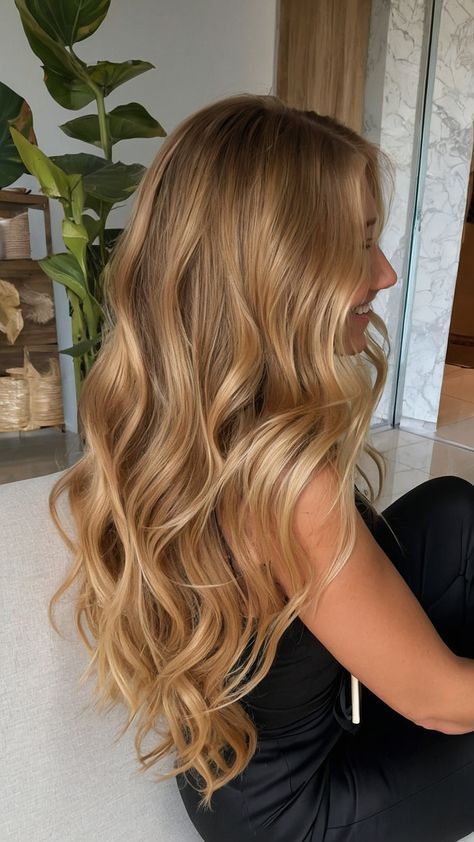 Blonde Hair Balayage Honey, Full Honey Blonde Highlights, Honey Light Blonde Hair, Golden Blonde Hair Inspiration, Honey Blonde Aesthetic, Dark Blond Hairstyles, Brown Or Blonde Hair, Honey Blonde Balayage With Highlights, Golden Blonde Highlights On Dark Hair